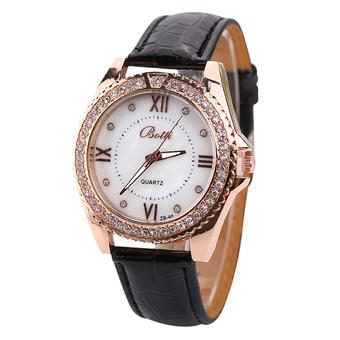 Sanwood Women's Roman Numerals Rhinestone Faux Leather Analog Quartz Wrist Watch Black  