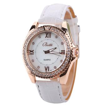 Sanwood Women's Roman Numerals Rhinestone Faux Leather Analog Quartz Wrist Watch White  