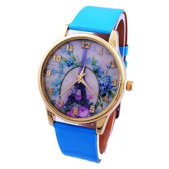 Sanwood Women's Rose Eiffel Tower Faux Leather Quartz Wrist Watch Blue (Intl)  