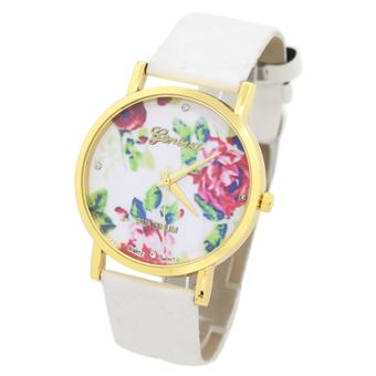 Sanwood Women's Rose Flower Dial Faux Leather Strap Wrist Watch White  