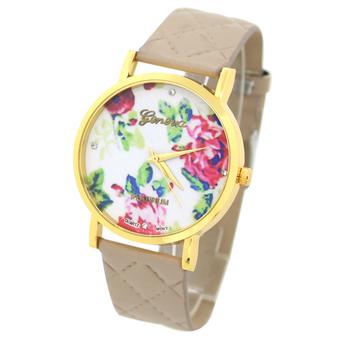 Sanwood Women's Rose Flower Dial Faux Leather Strap Wrist Watch Khaki  