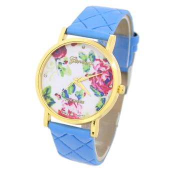 Sanwood Women's Rose Flower Dial Faux Leather Strap Wrist Watch Light Blue  