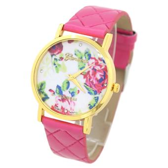 Sanwood Women's Rose Flower Dial Faux Leather Strap Wrist Watch Rose Red  