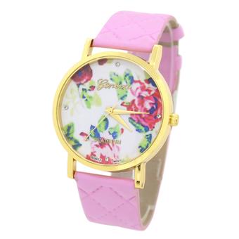 Sanwood Women's Rose Flower Dial Faux Leather Strap Wrist Watch Hot Pink  