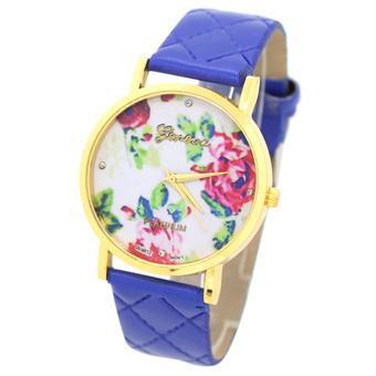 Sanwood Women's Rose Flower Dial Faux Leather Strap Wrist Watch Dark Blue  