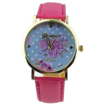 Sanwood Women's Rose Flower Dots Faux Leather Quartz Analog Wrist Watch Rose-Red  