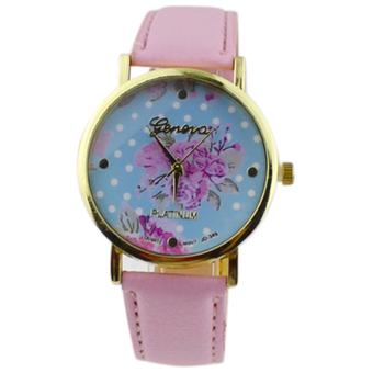 Sanwood Women's Rose Flower Dots Faux Leather Quartz Analog Wrist Watch Pink  