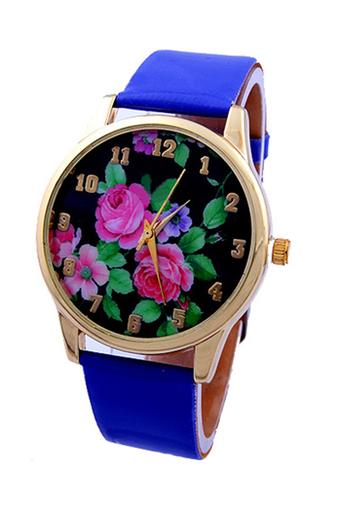 Sanwood Women's Rose Flower Faux Leather Watch Blue  