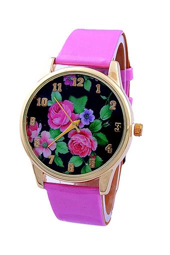 Sanwood Women's Rose Flower Faux Leather Watch Light Purple  