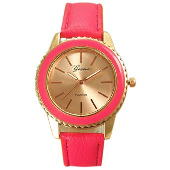 Sanwood Women's Rose Gold Plated Faux Leather Analog Quartz Wrist Watch Rose-Red  