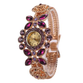 Sanwood Women's Shiny Rhinestone Bracelet Flower Style Wrist Watch Purple  