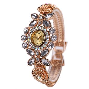 Sanwood Women's Shiny Rhinestone Bracelet Flower Style Wrist Watch White  