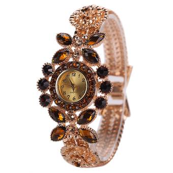 Sanwood Women's Shiny Rhinestone Bracelet Flower Style Wrist Watch Brown  