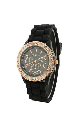 Sanwood Women's Silicone Strap Wrist Watch Black  