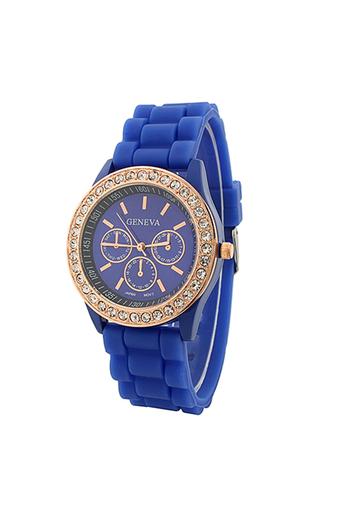 Sanwood Women's Silicone Strap Wrist Watch Dark Blue  