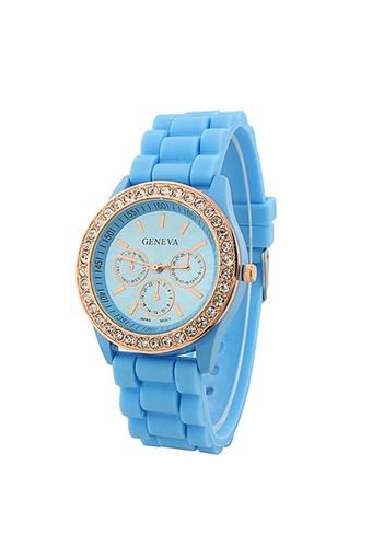 Sanwood Women's Silicone Strap Wrist Watch Light Blue  