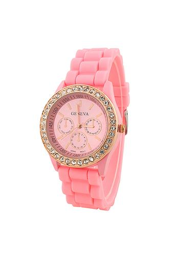 Sanwood Women's Silicone Strap Wrist Watch Light Pink  