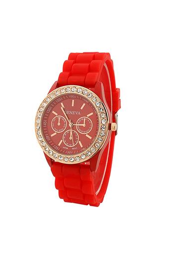 Sanwood Women's Silicone Strap Wrist Watch Red  