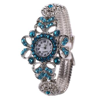 Sanwood Women's Silver Plated Flower Rhinestone Quartz Wrist Watch Sky Blue  