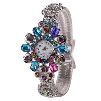 Sanwood Women's Silver Watchband Rhinestone Flower Shape Wrist Watch Multi-Color  