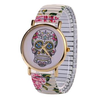 Sanwood Women's Skull Rose Flower Elastic Band Dress Wrist Watch White  