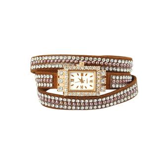 Sanwood Women's Square Faux Pearls Rhinestone Wrap Suede Quartz Wrist Watch Brown  