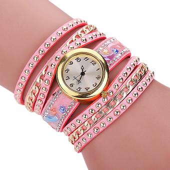 Sanwood Women's Star Rhinestone Rivet Wrap Bracelet Wrist Watch Pink (Intl)  