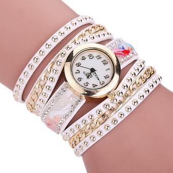 Sanwood Women's Star Rhinestone Rivet Wrap Bracelet Wrist Watch White (Intl)  