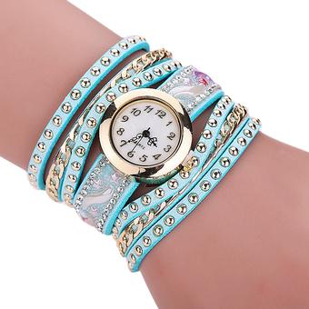 Sanwood Women's Star Rhinestone Rivet Wrap Bracelet Wrist Watch Lake Blue (Intl)  