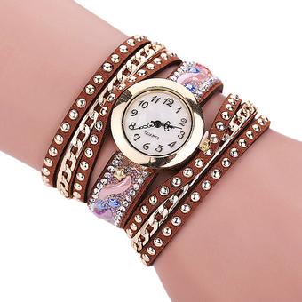 Sanwood Women's Star Rhinestone Rivet Wrap Bracelet Wrist Watch Brown (Intl)  