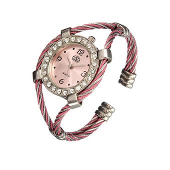 Sanwood Women's Steel Wire Twisted Rope Bracelet Quartz Watch Pink  