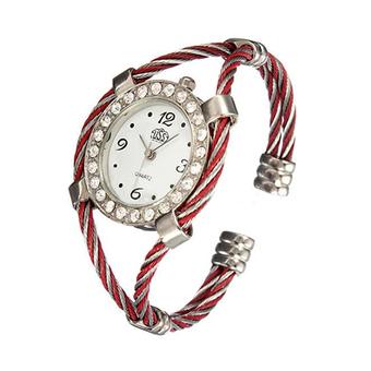 Sanwood Women's Steel Wire Twisted Rope Bracelet Quartz Watch Red  