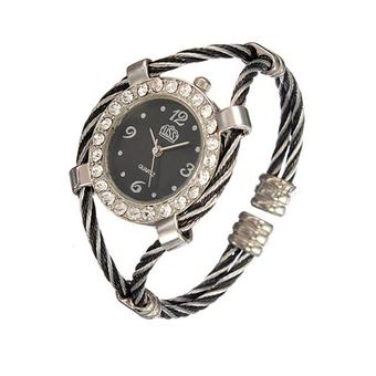 Sanwood Women's Steel Wire Twisted Rope Bracelet Quartz Watch Black  