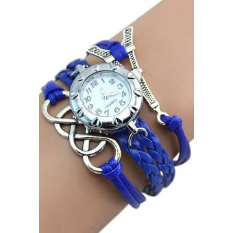 Sanwood Women's Vintage Eight Love Charm Leather Band Bracelet Wrist Watch Blue  