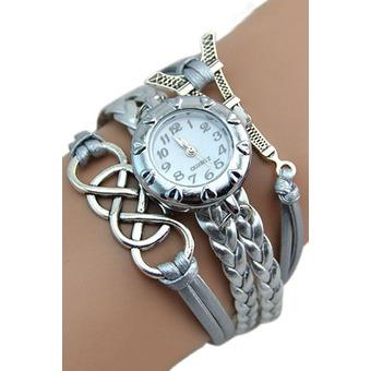 Sanwood Women's Vintage Eight Love Charm Leather Band Bracelet Wrist Watch Silver  