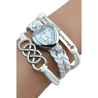 Sanwood Women's Vintage Eight Love Charm Leather Band Bracelet Wrist Watch White  