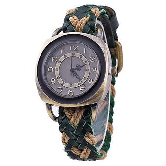 Sanwood Women's Vintage Faux Leather Braid Quartz Wrist Watch Green (Intl)  