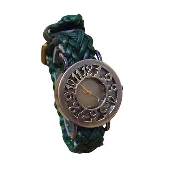 Sanwood Women's Vintage Weave Leather Strap Wrist Watch Green  