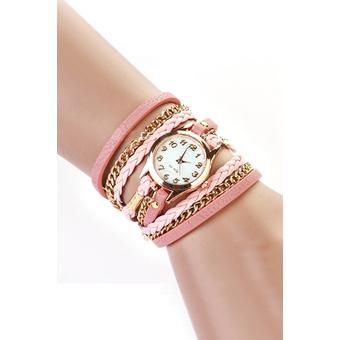 Sanwood Women's Weave Rivet Leather Bracelet Wrist Watch Pink (Intl)  