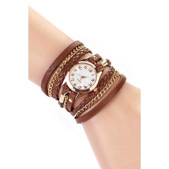 Sanwood Women's Weave Rivet Leather Bracelet Wrist Watch Brown (Intl)  