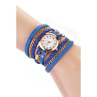 Sanwood Women's Weave Rivet Leather Bracelet Wrist Watch Dark Blue (Intl)  