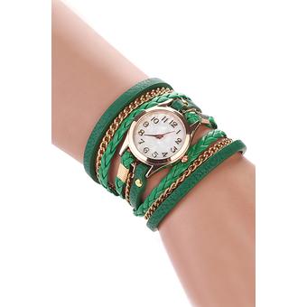 Sanwood Women's Weave Rivet Leather Bracelet Wrist Watch Green (Intl)  