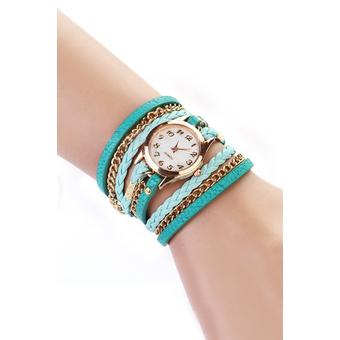 Sanwood Women's Weave Rivet Leather Bracelet Wrist Watch Sky Blue (Intl)  