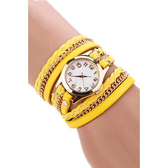 Sanwood Women's Weave Rivet Leather Bracelet Wrist Watch Yellow (Intl)  