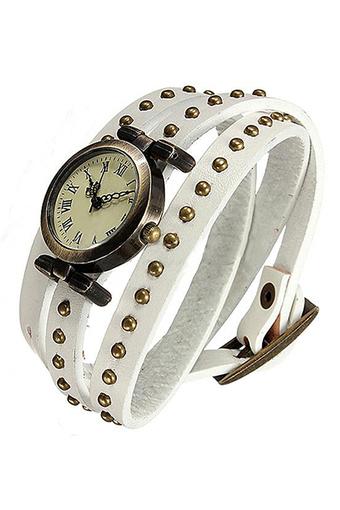 Sanwood Women's White Faux Leather Strap Watch  