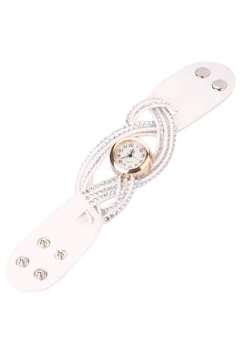 Sanwood Women's White Leather Bracelet Rhinestone Faux Watch  