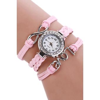 Sanwood Women's Wrap Braided Faux Leather Bracelet Analog Quartz Wrist Watch Pink  