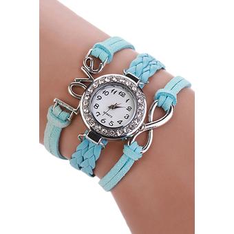 Sanwood Women's Wrap Braided Faux Leather Bracelet Analog Quartz Wrist Watch Sky Blue  