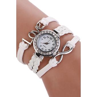 Sanwood Women's Wrap Braided Faux Leather Bracelet Analog Quartz Wrist Watch White  