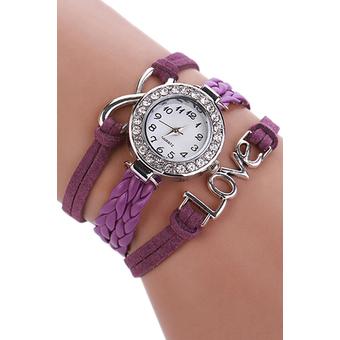 Sanwood Women's Wrap Braided Faux Leather Bracelet Analog Quartz Wrist Watch Purple  